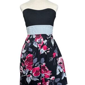 Ruby Rox Strapless Dress - Black and Red Floral